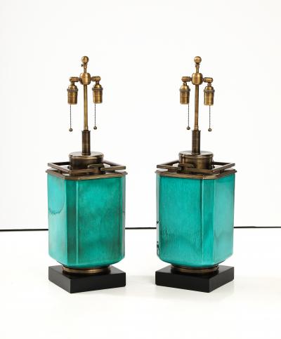  Stiffel Lamp Company Pair of 1960s Large Ceramic Lamps With a Jade Crackle Glaze Finish by Stiffel 