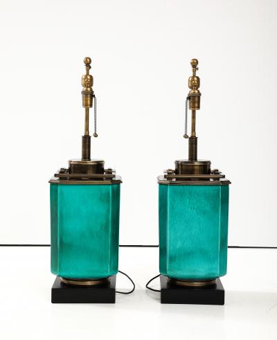  Stiffel Lamp Company Pair of 1960s Large Ceramic Lamps With a Jade Crackle Glaze Finish by Stiffel 