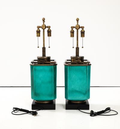  Stiffel Lamp Company Pair of 1960s Large Ceramic Lamps With a Jade Crackle Glaze Finish by Stiffel 