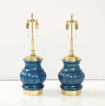  Stiffel Lamp Company Pair of Ceramic Lamps with a Blue Crackle Glaze 