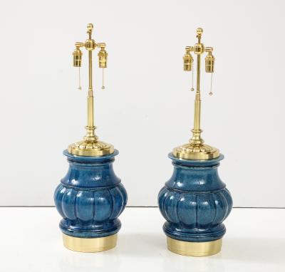  Stiffel Lamp Company Pair of Ceramic Lamps with a Blue Crackle Glaze 