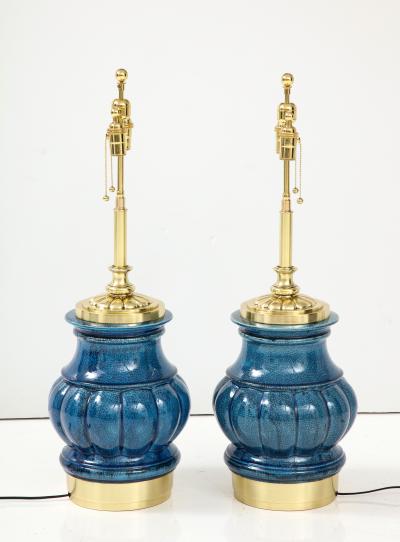 Stiffel Lamp Company Pair of Ceramic Lamps with a Blue Crackle Glaze 