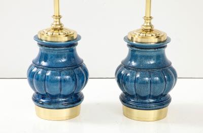  Stiffel Lamp Company Pair of Ceramic Lamps with a Blue Crackle Glaze 