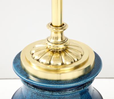  Stiffel Lamp Company Pair of Ceramic Lamps with a Blue Crackle Glaze 