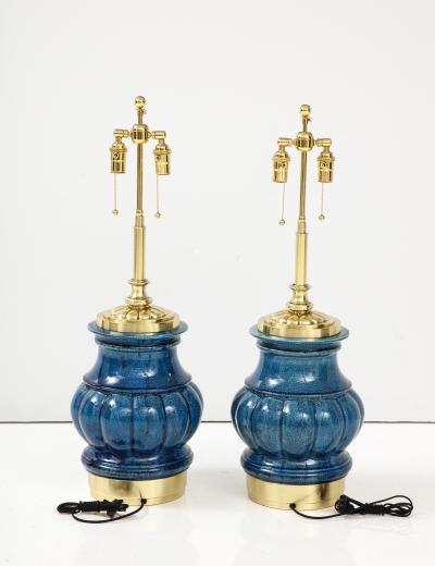  Stiffel Lamp Company Pair of Ceramic Lamps with a Blue Crackle Glaze 