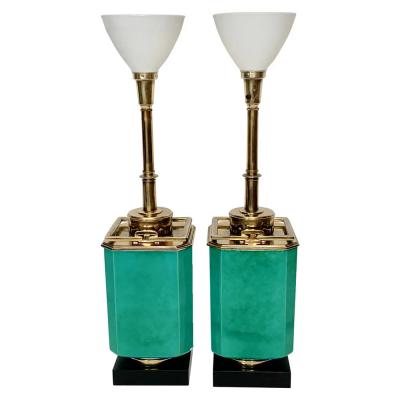  Stiffel Lamp Company Pair of Ceramic and Brass Table Lamps by Stiffel