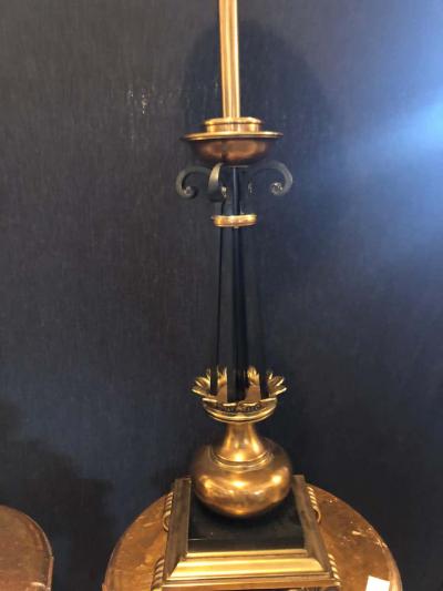  Stiffel Lamp Company Pair of Hollywood Regency Stiffel Co Brass and Ebonized Column Form Table Lamp