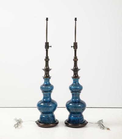  Stiffel Lamp Company Stiffel Bronze Blue Porcelain Lamps