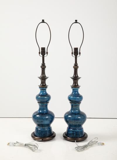  Stiffel Lamp Company Stiffel Bronze Blue Porcelain Lamps