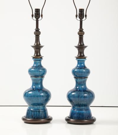 Stiffel Lamp Company Stiffel Bronze Blue Porcelain Lamps