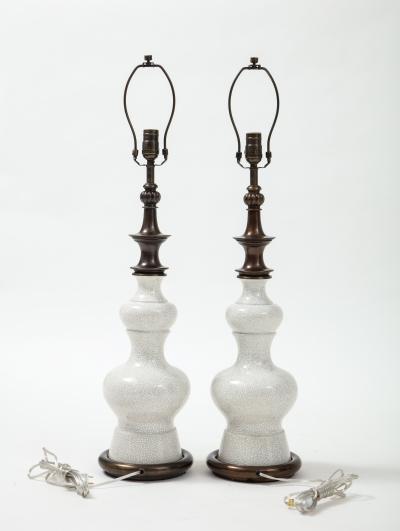  Stiffel Lamp Company Stiffel Bronze Crackled Porcelain Lamps