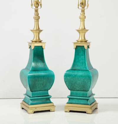  Stiffel Lamp Company Stiffel Emerald Green Porcelain Midcentury Lamps