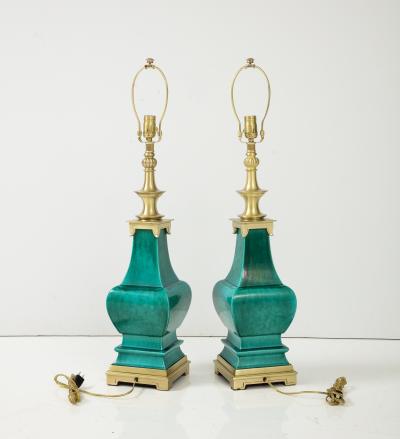  Stiffel Lamp Company Stiffel Emerald Green Porcelain Midcentury Lamps