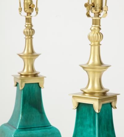  Stiffel Lamp Company Stiffel Emerald Green Porcelain Midcentury Lamps