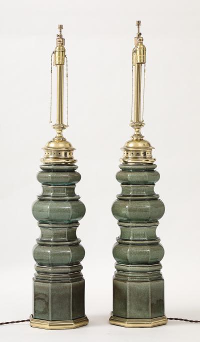  Stiffel Lamp Company Stiffel Jade Green Totem Lamps
