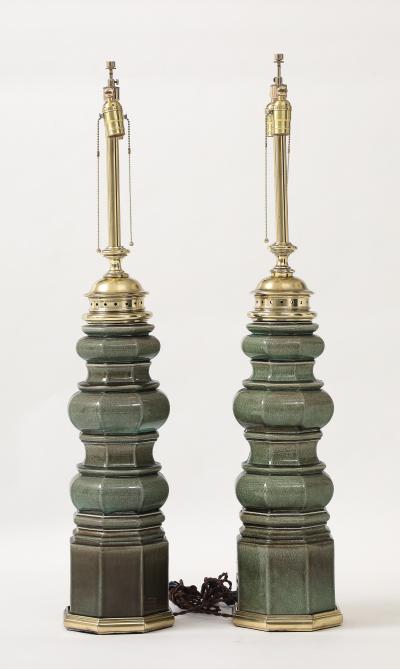  Stiffel Lamp Company Stiffel Jade Green Totem Lamps