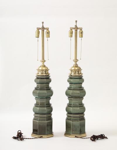  Stiffel Lamp Company Stiffel Jade Green Totem Lamps