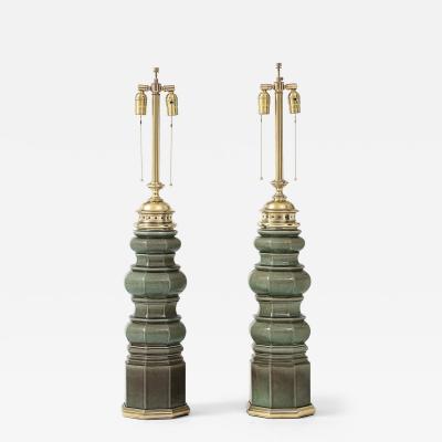  Stiffel Lamp Company Stiffel Jade Green Totem Lamps