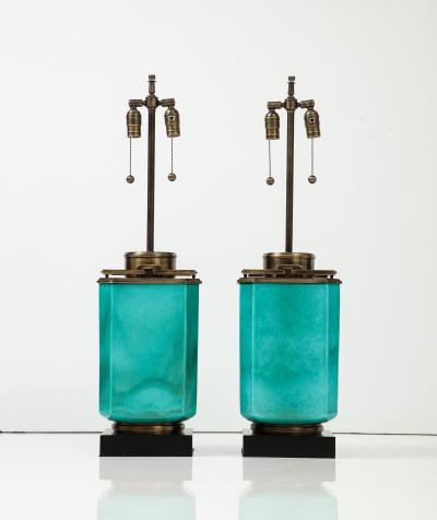 Stiffel Lamp Company Stiffel Large Jade Green Porcelain Brass Lamps