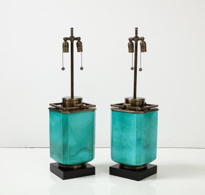 Stiffel Lamp Company Stiffel Large Jade Green Porcelain Brass Lamps