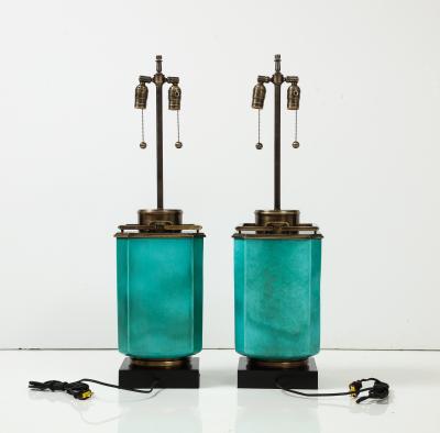 Stiffel Lamp Company Stiffel Large Jade Green Porcelain Brass Lamps
