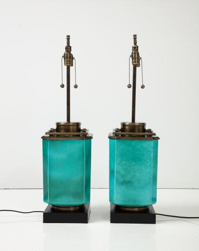 Stiffel Lamp Company Stiffel Large Jade Green Porcelain Brass Lamps