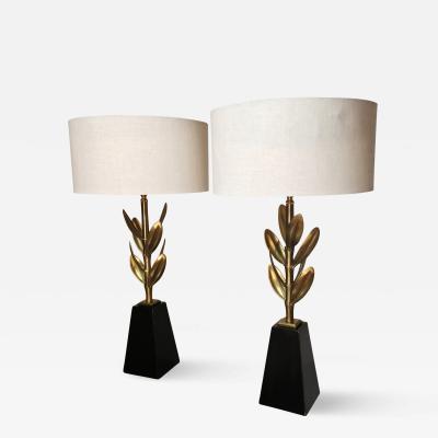  Stiffel Lamp Company Stiffel Mid Century Modern Pair of Brass Sedum Leaf Table Lamps c 1970
