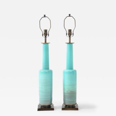 Stiffel Lamp Company Stiffel Turquoise Porcelain Lamps