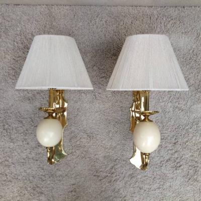  Stiffel Pair of Brass Ostrich Egg Wall Sconces 1990