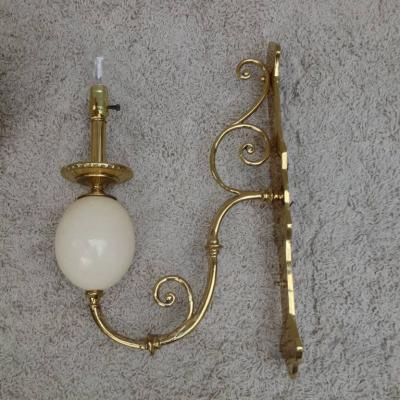  Stiffel Pair of Brass Ostrich Egg Wall Sconces 1990