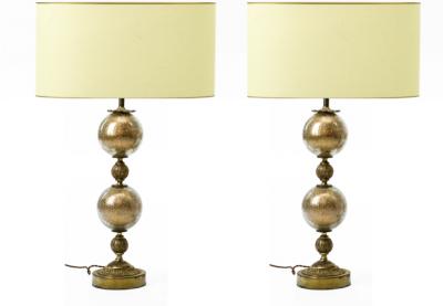  Stiffel Stiffel gold irised glass awesome pair of lamp with gold brass accent