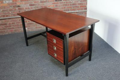  Stildomus Mid Century Italian Modern Single Pedestal Rosewood Desk by Stildomus