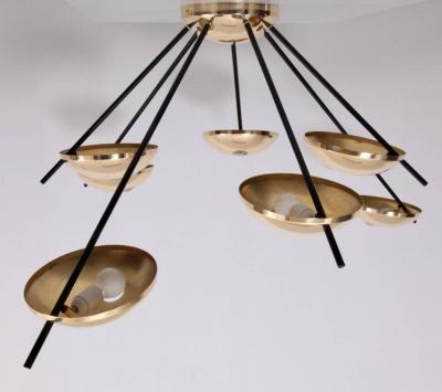  Stilnovo 1 of 2 Huge Brass Sputnik Flush Mounts or Wall Lamps Attributed to Stilnovo
