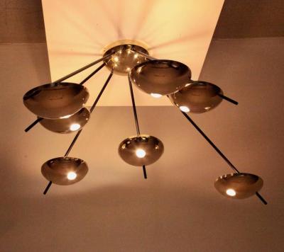  Stilnovo 1 of 2 Huge Brass Sputnik Flush Mounts or Wall Lamps Attributed to Stilnovo