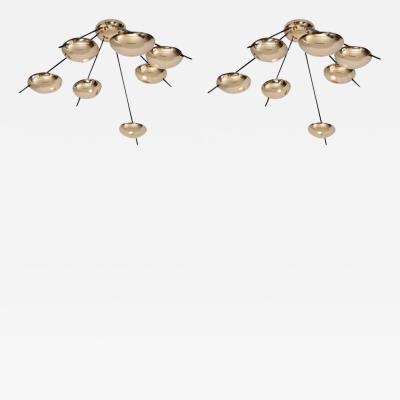  Stilnovo 1 of 2 Huge Brass Sputnik Flush Mounts or Wall Lamps Attributed to Stilnovo