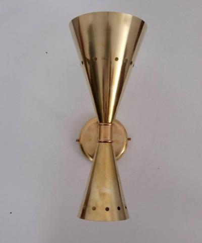  Stilnovo 1 of 6 Brass Stilnovo Style Diabolo Wall Lamps or Scones