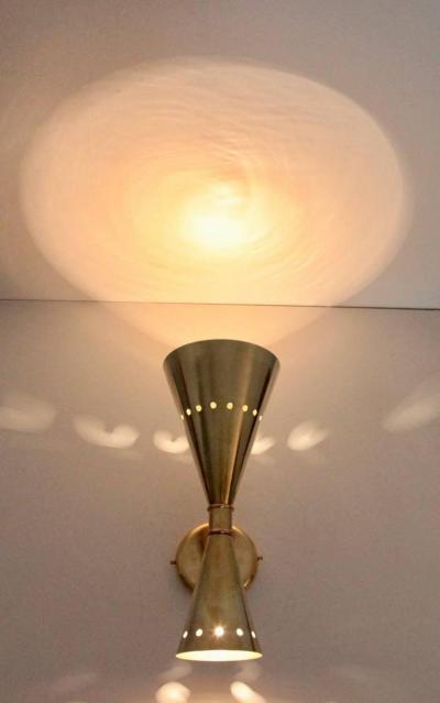  Stilnovo 1 of 6 Brass Stilnovo Style Diabolo Wall Lamps or Scones