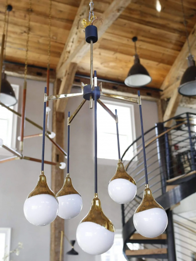  Stilnovo 1950S ITALIAN CEILING LAMP WITH GLASS GLOBES IN THE STYLE OF STILNOVO