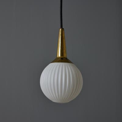  Stilnovo 1950s Brass Opaline Glass Pendant Attributed to Stilnovo
