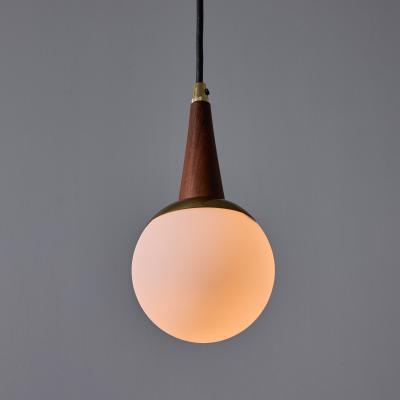  Stilnovo 1950s Brass Wood and Opaline Glass Pendant Attributed to Stilnovo