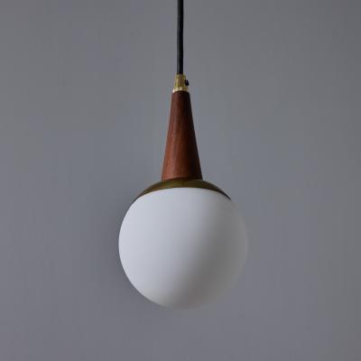  Stilnovo 1950s Brass Wood and Opaline Glass Pendant Attributed to Stilnovo
