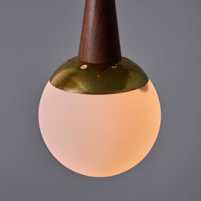 Stilnovo 1950s Brass Wood and Opaline Glass Pendant Attributed to Stilnovo