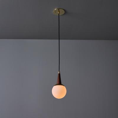  Stilnovo 1950s Brass Wood and Opaline Glass Pendant Attributed to Stilnovo