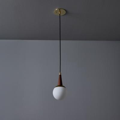  Stilnovo 1950s Brass Wood and Opaline Glass Pendant Attributed to Stilnovo