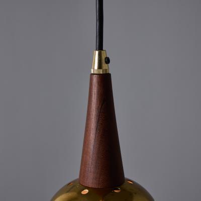  Stilnovo 1950s Brass Wood and Opaline Glass Pendant Attributed to Stilnovo