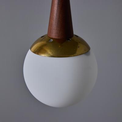  Stilnovo 1950s Brass Wood and Opaline Glass Pendant Attributed to Stilnovo