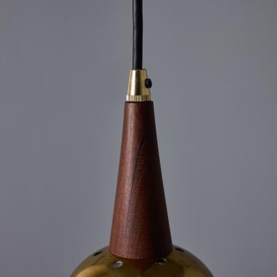  Stilnovo 1950s Brass Wood and Opaline Glass Pendant Attributed to Stilnovo