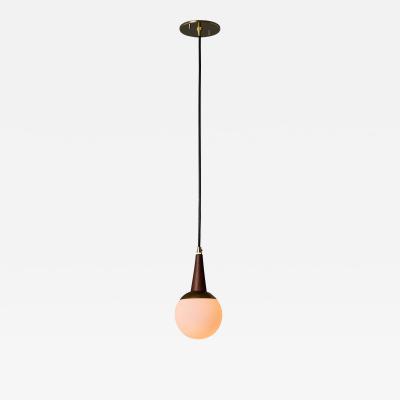  Stilnovo 1950s Brass Wood and Opaline Glass Pendant Attributed to Stilnovo
