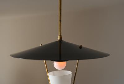  Stilnovo 1950s Italian Brass Black Enamel Pendant Lamp Attributed to Stilnovo