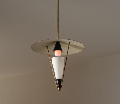  Stilnovo 1950s Italian Brass Black Enamel Pendant Lamp Attributed to Stilnovo